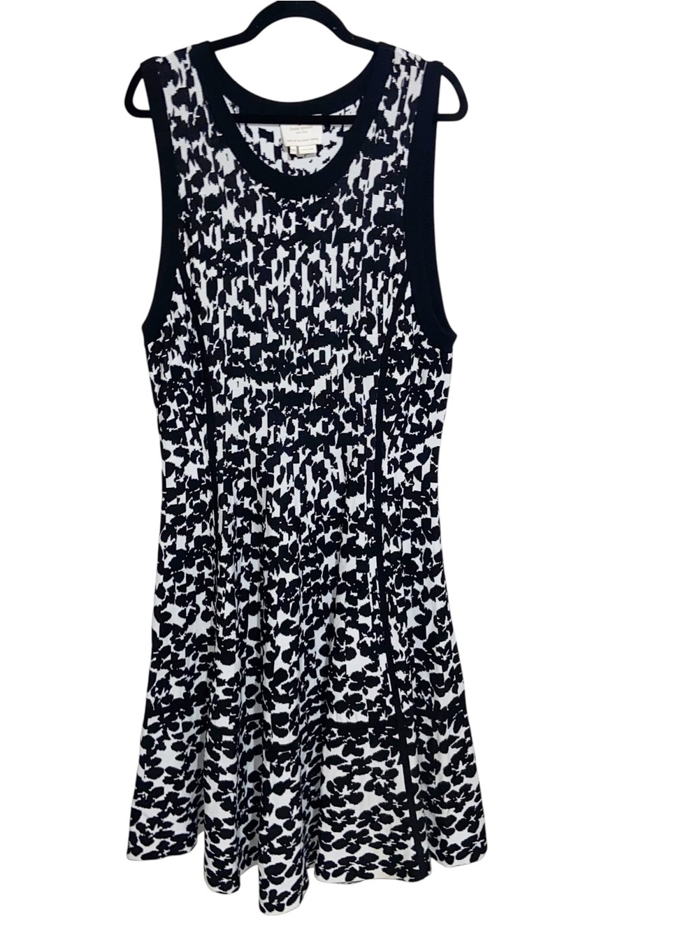 Kate Spade Sweater Dress Womens XXL Black White Midi Knit Stretch Career Office